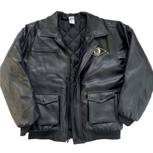 Boston Bruins NHL Vintage Faux Leather Quilted Lining Bomber Jacket